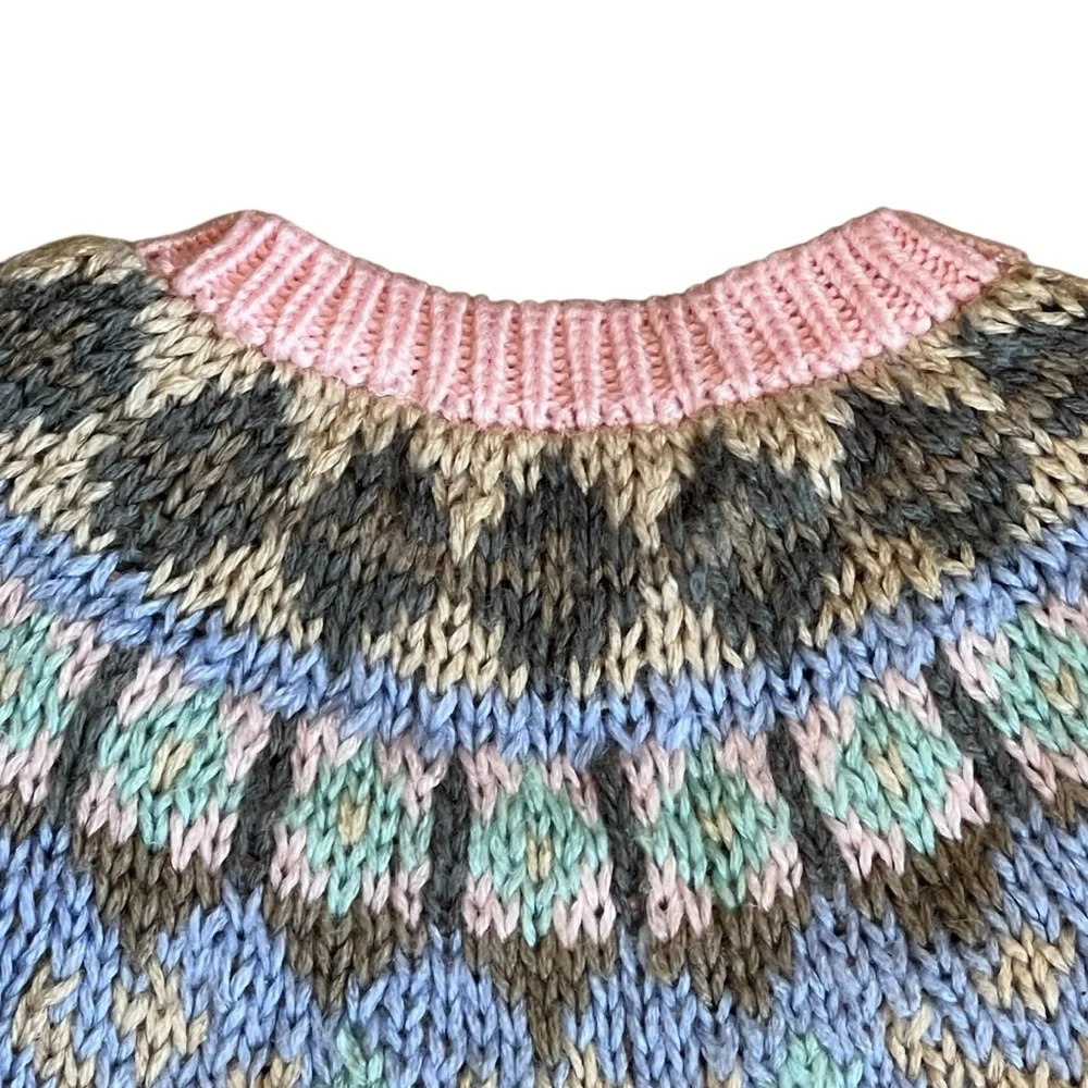Le Pull-Over 80s Vintage Women’s Sz S Pink Fair Isle Sweater Pullover Crewneck